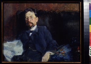 Anton Csehov (1860-1904) író portréja (A. Csehov szerző portréja). Pjotr ​​Alekszandrovics Nilus (Pierre Nilous) (Nilouss) festménye (1869-1940/1943), olaj, vászon