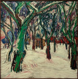 Téli kép parasztházakkal (Parkweg télen) alkotó: Peter August Böckstiegel