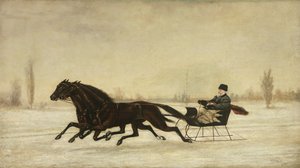 David Marsh a lóvontatású szánban téli tájban, 1880