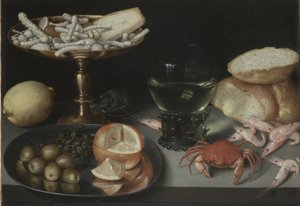 Csendélet gyümölccsel, édességekkel, rákfélékkel, pohárral és egérrel, 1620 körül