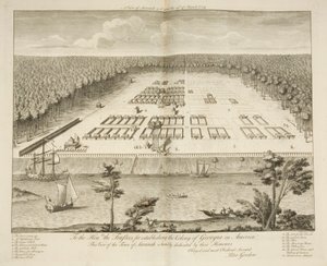 Savannah képe 1734. március 29-én, metszett P. Fourdrinier, London, 1735 körül (metszet) alkotó: Peter Gordon