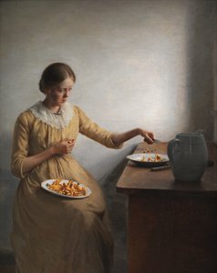 Egy fiatal lány rókagombát készít alkotó: Peter Vilhelm Ilsted