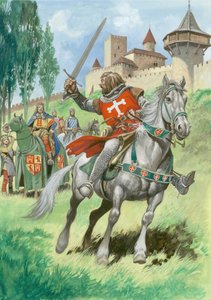 Lovag a kastély előtt (gouache, papír) alkotó: Peter Jackson