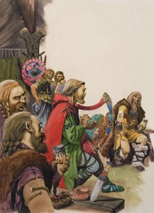 Alfréd (849-899) kobzosnak álcázva Guthrum király táborában (gouache, papír) alkotó: Peter Jackson