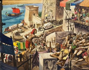 A piramisok építése (gouache, papír) alkotó: Peter Jackson