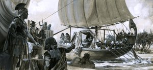 Kleopátra a bárkájában (gouache, papír) alkotó: Peter Jackson