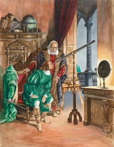 Galileo, aki most vak, hagyja, hogy egy barátja nézzen a csillagokra távcsövén keresztül pisai dolgozószobája erkélyéről. alkotó: Peter Jackson