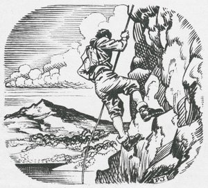 Langdale Pikes, sziklamászók gyakorlóterepe (litho) alkotó: Peter Jackson