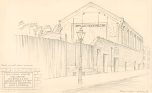 Marylebone Színház, London, a színház hátsó része a Mulready Streeten (eredetileg Little Church Street) alkotó: Peter Jackson