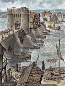 Az Old London Bridge rekonstrukciója néhány évvel az építése után északnyugati irányba néz