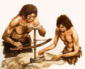 Kőkorszaki szerszámkészítők (guache papíron) alkotó: Peter Jackson