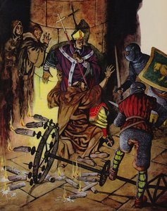 Thomas a Becket meggyilkolása a canterburyi székesegyházban (színes litográfia) alkotó: Peter Jackson