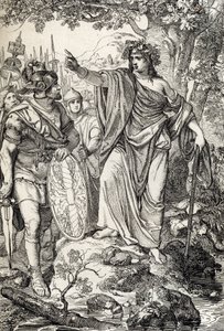 Germanicus hadjáratai: „” Nero Claudius Drusus Germanicus (Kr. e. 38-9) és serege a Weser és az Elba folyók közötti vidékeken találkozik egy fiatal nővel, Kr.e. 12 körül” (Germania meghódítása: regényes Nero Claudius Drusus Germanicus tábornok és hadsereg  alkotó: Peter Johann Nepomuck Geiger