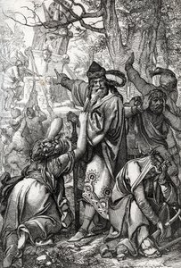 Nagy Károly császár (kb. 742-814) a szászok elleni háborúban, 772 (Nagy Károly császár (Charlemagne) a szász háborúk idején, 772) Tollrajz a „Historische Memorabilian des In-und Auslandes”-ből (Történelmi emléktárgyak), Anton Zieglerek alkotó: Peter Johann Nepomuck Geiger