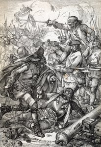 Nagy északi háború: "" A poltavai (vagy pultavai) csata I. Péter orosz hadsereg és Svéd XII. Károly csapatai között, 1709. 07. 8. ) Tollrajz a „” Historische Memorabilian des alkotó: Peter Johann Nepomuck Geiger