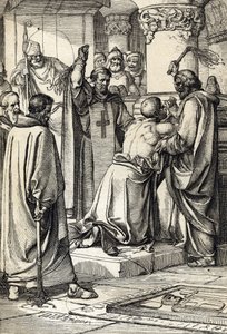 Henrik angol király (1133-1189) belekeveredett Thomas Becket meggyilkolásához fait bűnbánat az érsek sírjánál