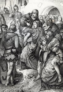 A hűséges weinsbergi asszonyok (Treue Weiber von Weinsberg): a III. Hohenstaufeni Konrád által 1140-ben a weinsbergi ostromban legyőzött katonák feleségei a hátukon viszik férjüket, Németország (A hűséges feleségek Weinsberg ostrománál