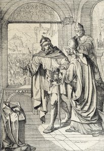 A Habsburg-dinasztia első tagjai Radbot és Eveque Werner a Habsburg építésekor a svájci Aargauban őrzik. alkotó: Peter Johann Nepomuck Geiger