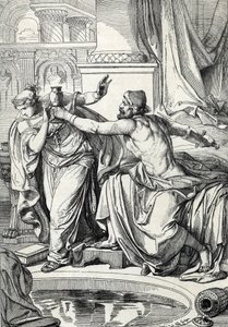Rosemonde gepida hercegnő (meghalt 572-ben) és szeretője, férje, Alboin király gyilkosa ugyanazzal a méregpohárral mérgezte meg magát, 572 (Rosamund (vagy Rosamunde) gepida hercegnő és szeretője ugyanazzal a méregpohárral öli meg magát, 572) Rajz a alkotó: Peter Johann Nepomuck Geiger