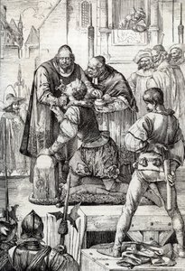 Kilencvenéves háború (vagy Hollandia lázadása) (1568-1648): Lamoral, Egmont grófja, Gavre hercege (1522-1568), holland politikus dekollációja - A Bajok Tanácsa keretében elítélték ( vagy Vértanács) által létrehozott alkotó: Peter Johann Nepomuck Geiger