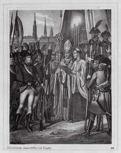 Osztrák katonák indulnak a franciák elleni harcba, Bécs alkotó: Peter Johann Nepomuk Geiger