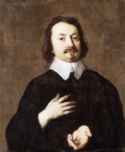 Egy úriember portréja, félalakos, fekete színben, fehér gallérral, alkotó: Peter Lely