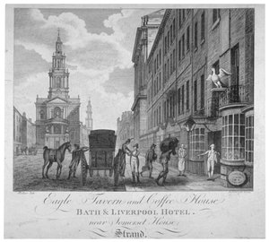 Az Eagle Tavern és Coffee House épületén kívül, Bath & Liverpool Hotel, London, C1800