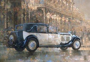 Karácsonyi fények és 8 literes Bentley (olaj, vászon) alkotó: Peter Miller