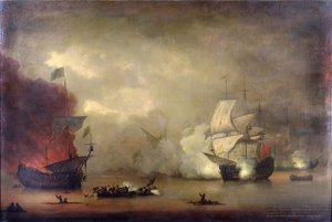 Tengeri ütközet a királyi haditengerészet HMS "Mary Rose" hajója és hét algerinai kalóz között Tanger (Marokkó) partjainál, december 8-án. alkotó: Peter Monamy