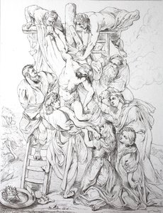 Jézus Krisztus, leszállás a keresztről (nyomtatás) alkotó: Peter Paul (after) Rubens