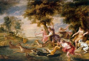 Diana és nimfák vadásznak dámszarvasra, 1673 körül (olaj, vászon) alkotó: Peter Paul (follower of) Rubens