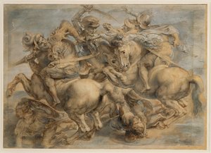 Anghiari csata (barna tinta, fekete kő, ecset, toll, gouache és ólomfehérrel javítva) alkotó: Peter Paul Rubens