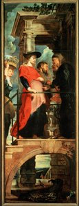 Leereszkedés a keresztről, bal oldali panel: Látogatás (festmény) alkotó: Peter Paul Rubens