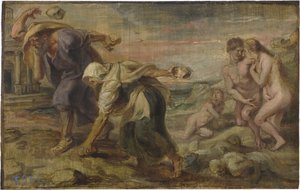 ""Deucalion és Pyrrha"" Peinture de Pieter Paul Rubens (1577-1640) vers 1636 - Olaj, fa Mérete 26,4x41,7 cm Museo del Prado, Madrid alkotó: Peter Paul Rubens