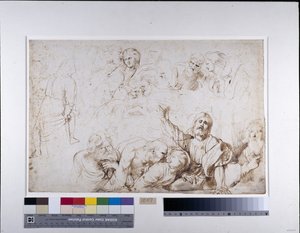 Öt figuracsoport az utolsó vacsorához (Krisztus bejelenti az árulást) c.1601-04 (toll és tinta mosással a papíron) alkotó: Peter Paul Rubens