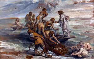 "La peche miraculouse" (A halak csodás piszkozata) Pieter Paul Rubens (1577-1640) festménye 1618-1619 Dim 55x85 cm London National Gallery alkotó: Peter Paul Rubens