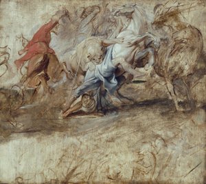 Oroszlánvadászat (olajvázlat) Hátoldal: Házasságkötés procuratione alapján (vázlat a Medici-ciklushoz) alkotó: Peter Paul Rubens