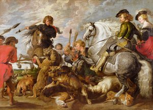 Rubens második felesége és fia egy farkas- és rókavadászatban, Rubens eredetije után alkotó: Peter Paul Rubens