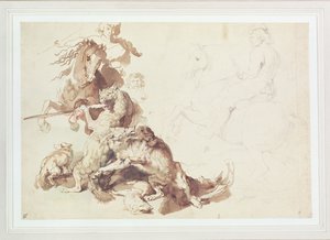 Vázlat a farkasvadászathoz (ceruza akvarellel papíron) alkotó: Peter Paul Rubens