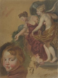Tanulmányi lap Maria dei Medici boldog uralkodásával, egy fiú- és két férfifejjel. alkotó: Peter Paul Rubens