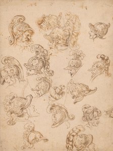 Tanulmánylap sisakokkal és fejekkel alkotó: Peter Paul Rubens