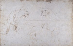 Tanulmányok egy fához kötözött férfi alakról és két férfifejről, 1601 körül (toll és tus, papír) alkotó: Peter Paul Rubens