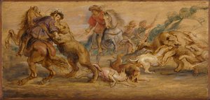 Tanulmány a Medvevadászathoz az Alcázarhoz, Madrid, c. 1639. alkotó: Peter Paul Rubens