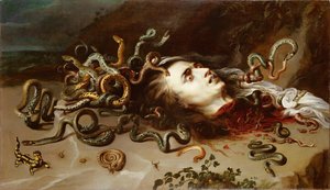 Tete de Meduse – a Medusa vezetője – Pieter Paul Rubens (1577-1640). Olaj, vászon, c. 1617-1618. Mérete: 68,5x118 cm. Művészettörténeti Múzeum, Vienne alkotó: Peter Paul Rubens