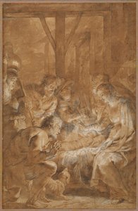 A Pásztorok imádása, 1613-1614 körül (toll és barna tinta barna mosással és fehér gouache) alkotó: Peter Paul Rubens