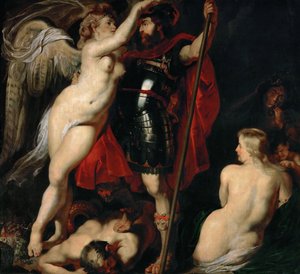Az Erény Mars hősét a győzelem istennője koszorúzta meg, kb. 1616-ban. alkotó: Peter Paul Rubens