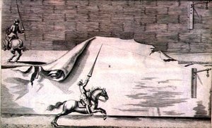 Két lovas katonák edzése a Winters, Stuterey és Reit-Schul, kocsma által írt „Új traktátus a lovak tenyésztéséhez” című lándzsákkal. 1672 (metszet) alkotó: Peter Paul Troschel