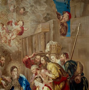 Krisztus Gyermekének imádása, a flamand iskola kárpitjának részlete, 1600-50 körül