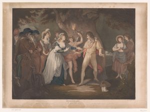 Rosalind verrast Orlando in het bos Shakespeare. Ahogy tetszik (cím a tárgyon)
