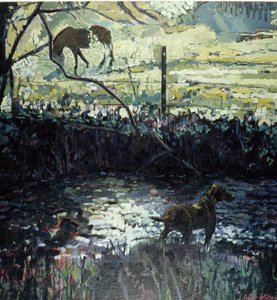 Póni és kutya a mezőn, 2000 (olaj, vászon)